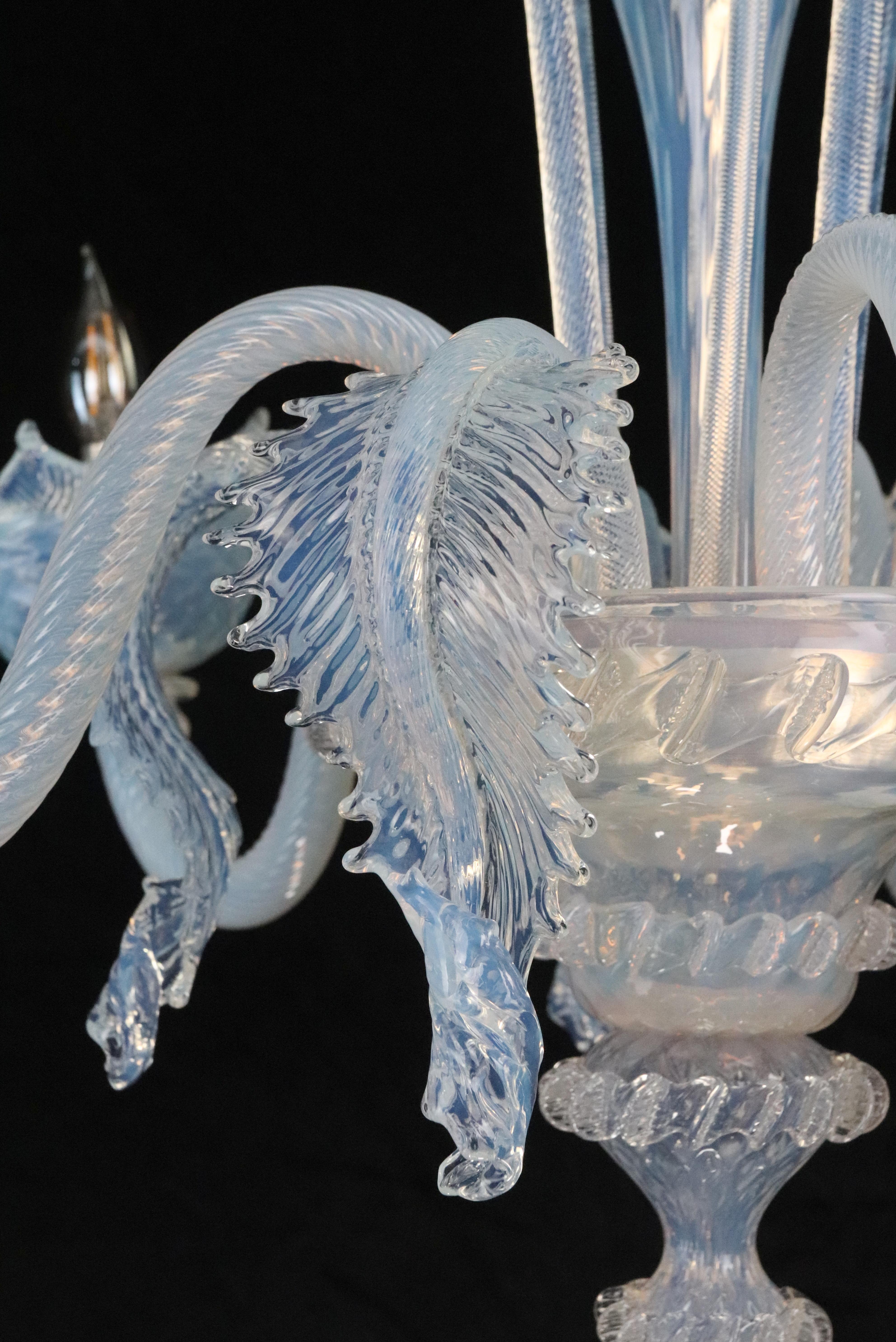Lámpara de cristal opalino de Murano de cinco brazos Metal en venta