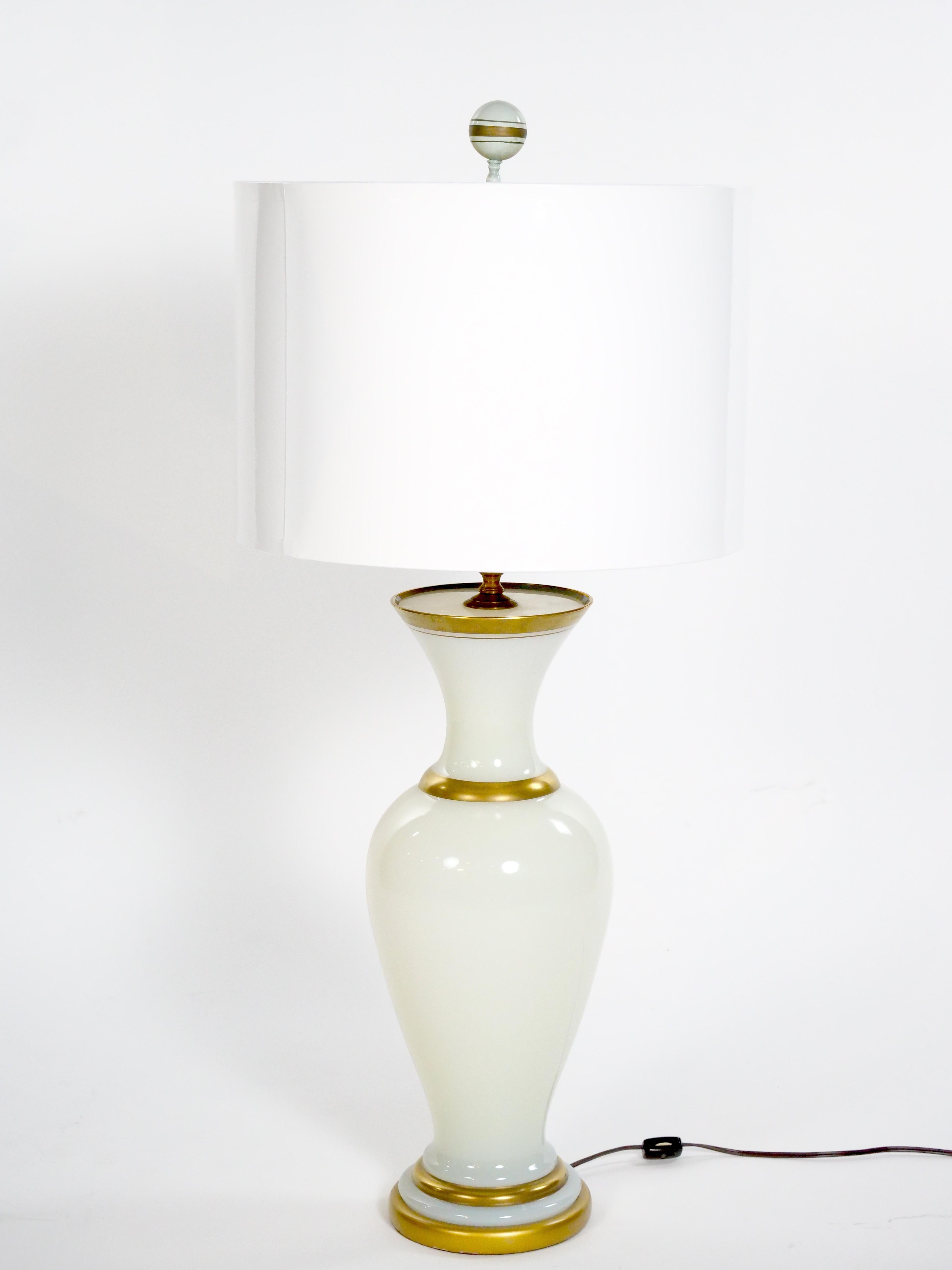 Opaline Glass / Gilt Gold Decorated Pair Table Lamp For Sale 5