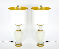 Opaline Glass / Gilt Gold Decorated Pair Table Lamp