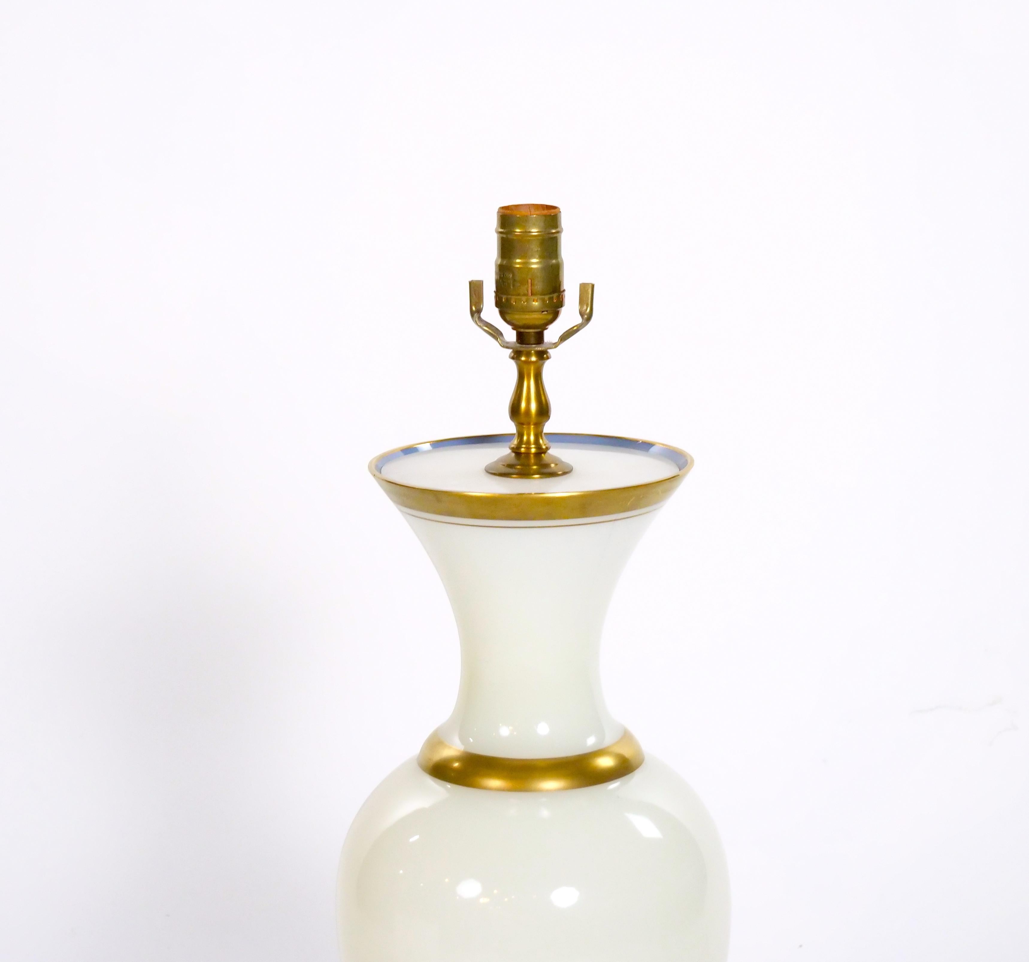 20th Century Opaline Glass / Gilt Gold Decorated Pair Table Lamp For Sale