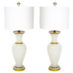 Opaline Glass / Gilt Gold Decorated Pair Table Lamp