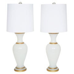 Opaline Glass / Gilt Gold Pair Table Lamp