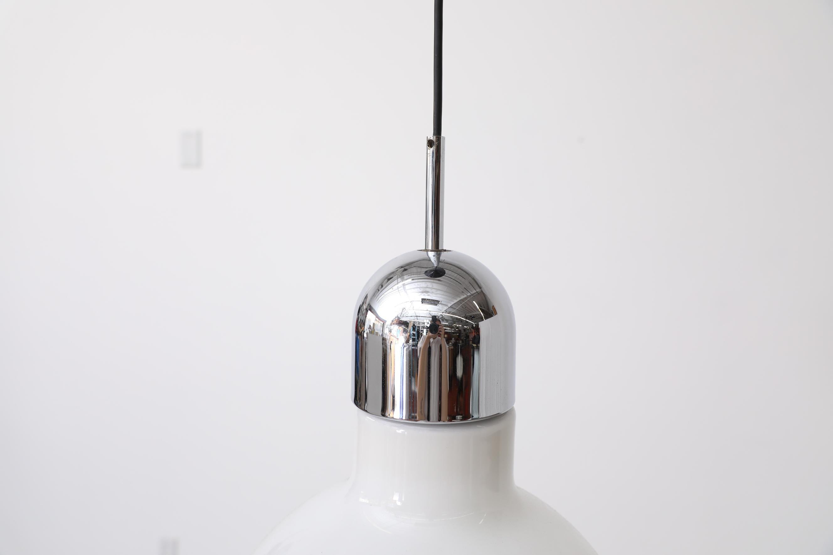 Opaline Glass Globe Pendant Lamp with Open Bottom, Chrome Cap and Black Canopy In Good Condition For Sale In Los Angeles, CA