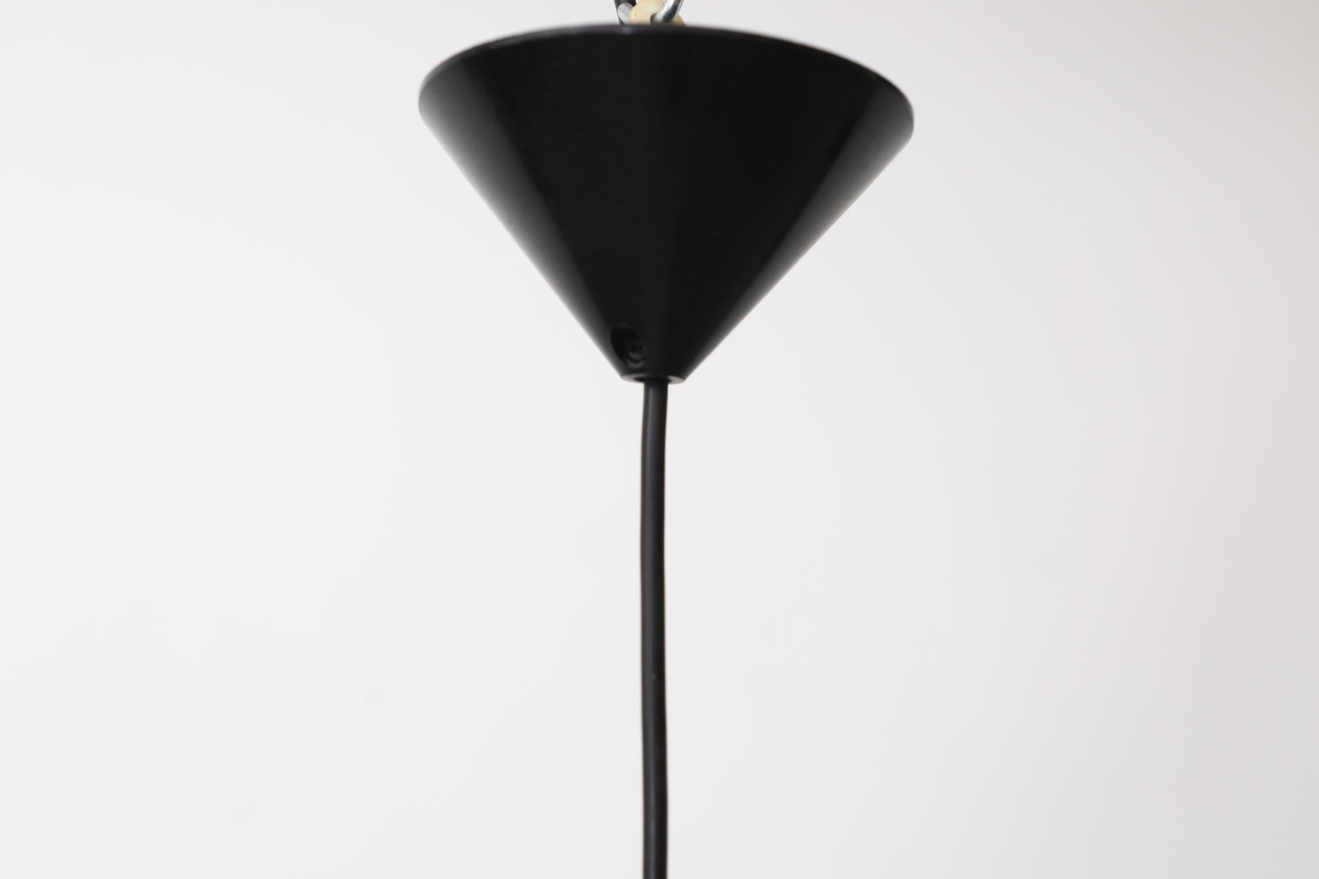 20th Century Opaline Glass Globe Pendant Lamp with Open Bottom, Chrome Cap and Black Canopy For Sale