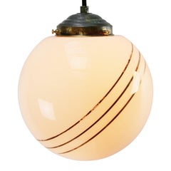 Opaline Glass Gold Striped Vintage European Globe Brass Top Pendant Lights