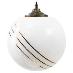 Opalglas Gold gestreift Vintage European Globe Brass Top Pendelleuchten