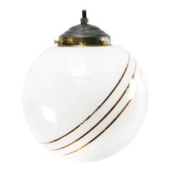 Opaline Glass Gold Striped Retro European Globe Brass Top Pendant Lights