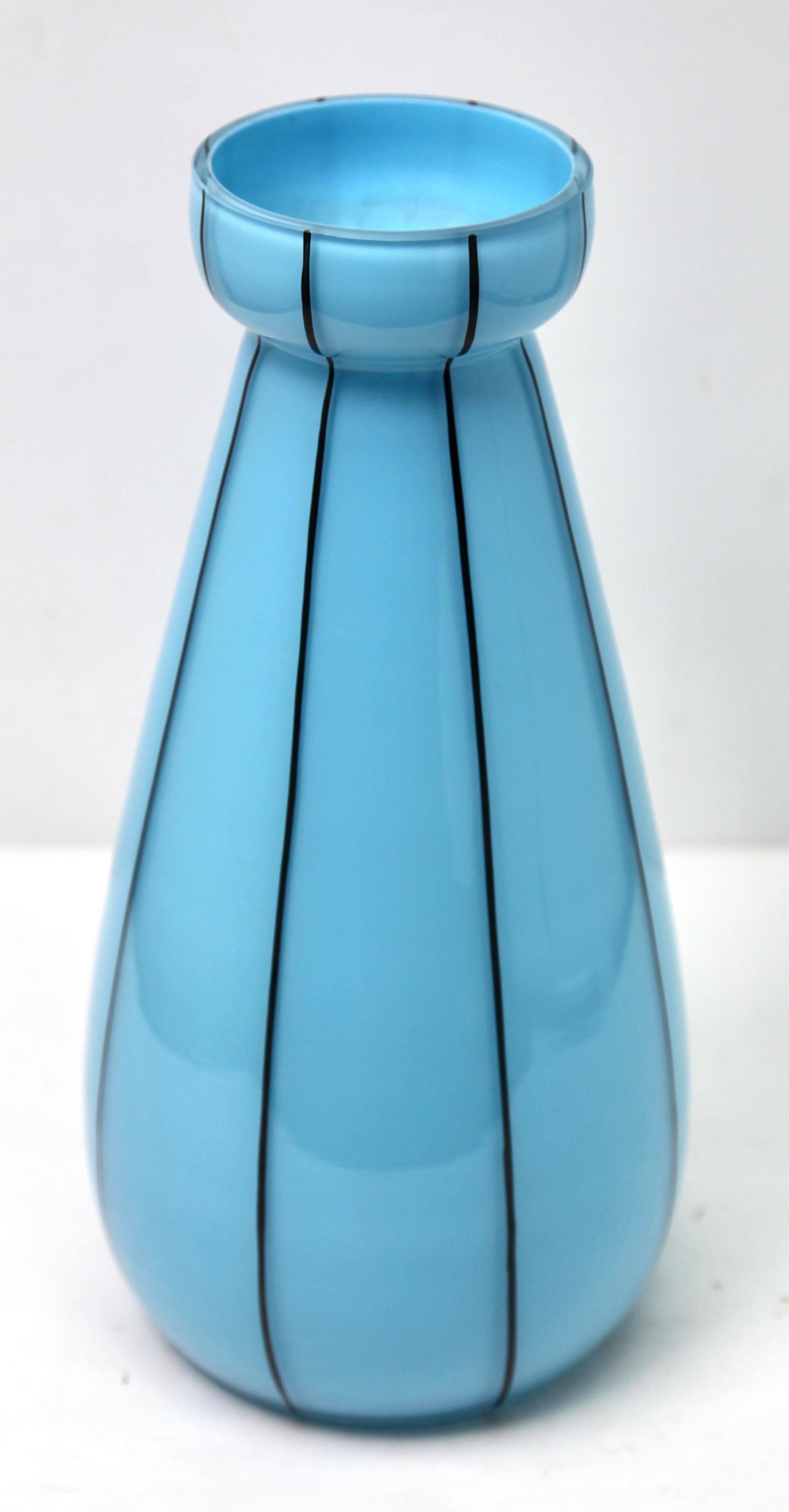 Opaline Glass 'hand painted decorated' Vases in Baby Blue, France In Good Condition For Sale In Verviers, BE