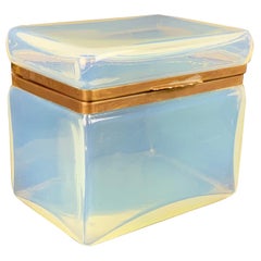 Opaline Glass Hinged Box with an Opalescent Finish and Gilt Frame
