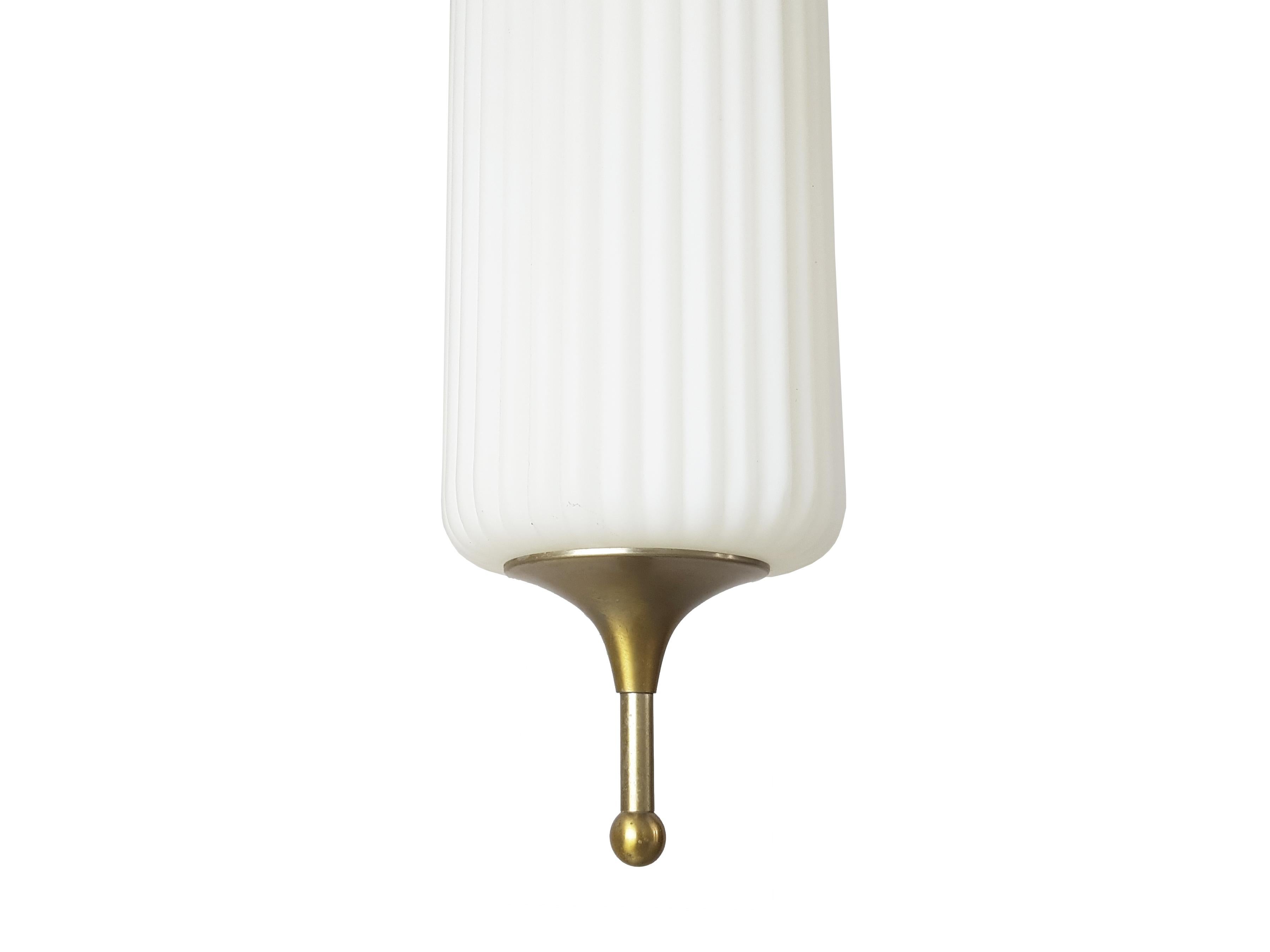 Mid-Century Modern Opaline Glass & Nickel Plated Metal 1960s Pendant Lamp by Reggiani, Italy For Sale
