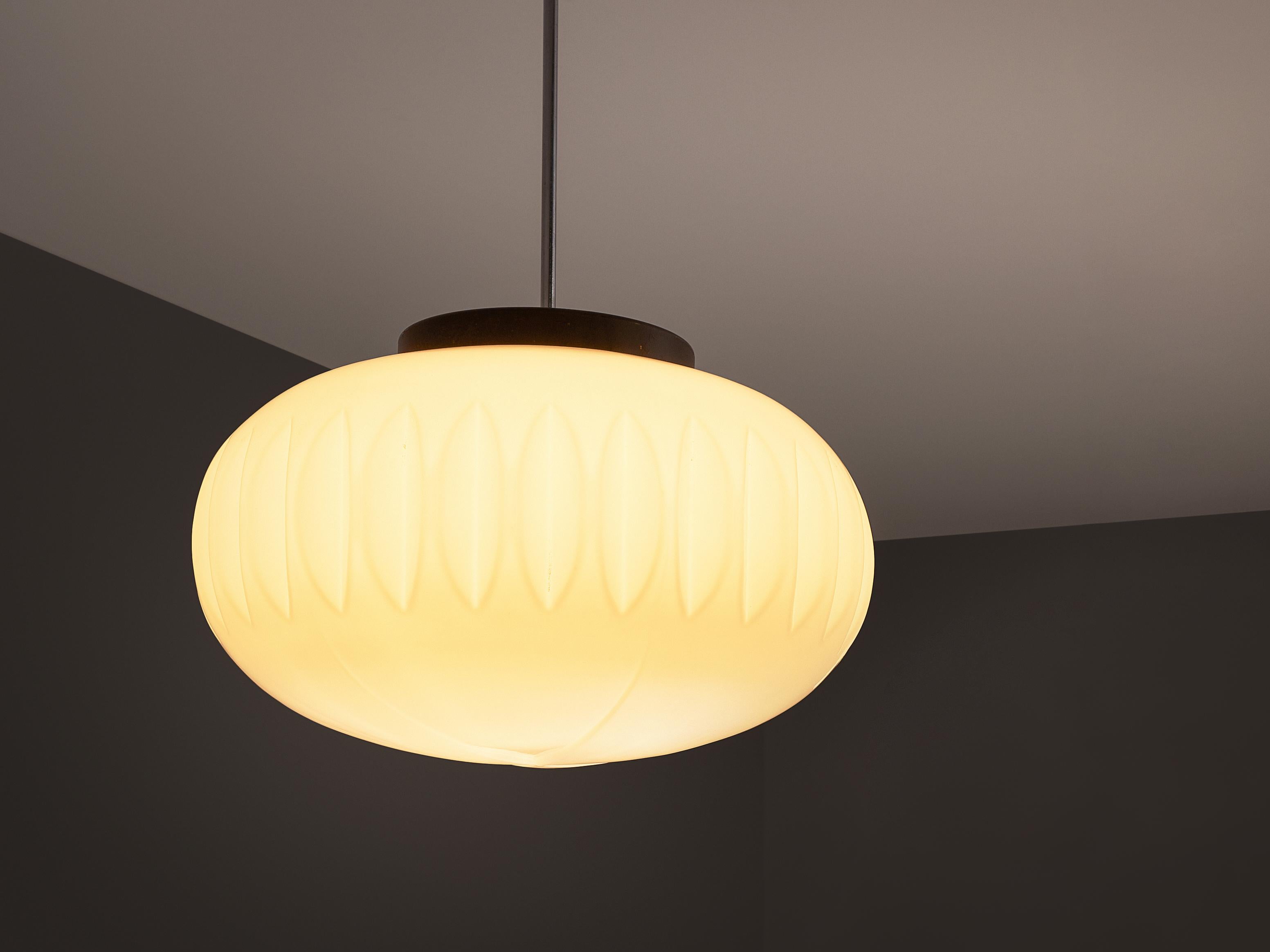 Europeo Opaline Glass Pendant with Structured Sphere in vendita
