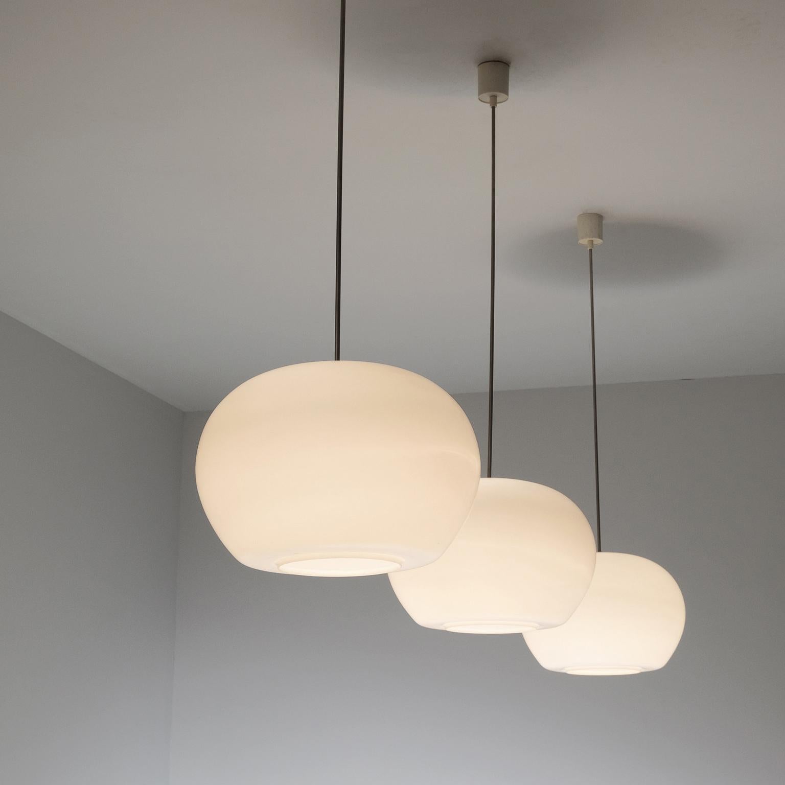 Mid-Century Modern Large Set of Pendants in Opaline Glass and Metal 