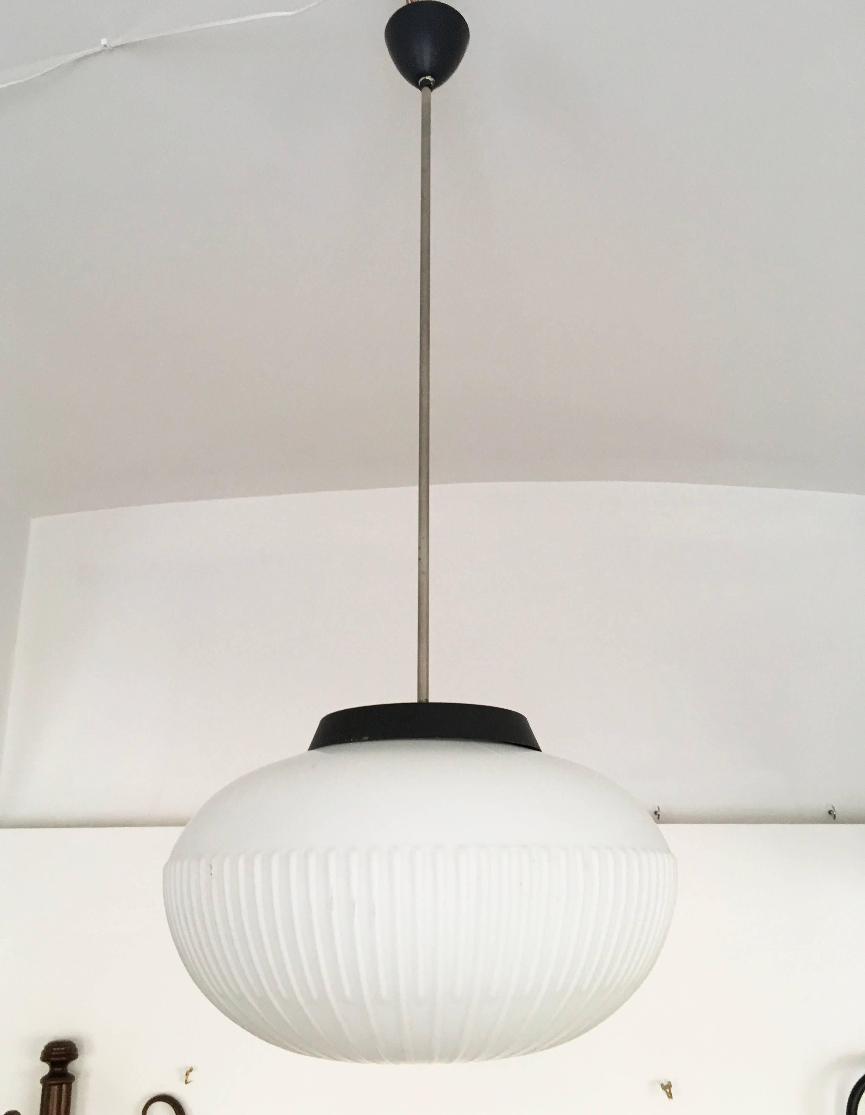Mid-Century Modern Opaline Glass Pendants with Structured Spheres For Sale