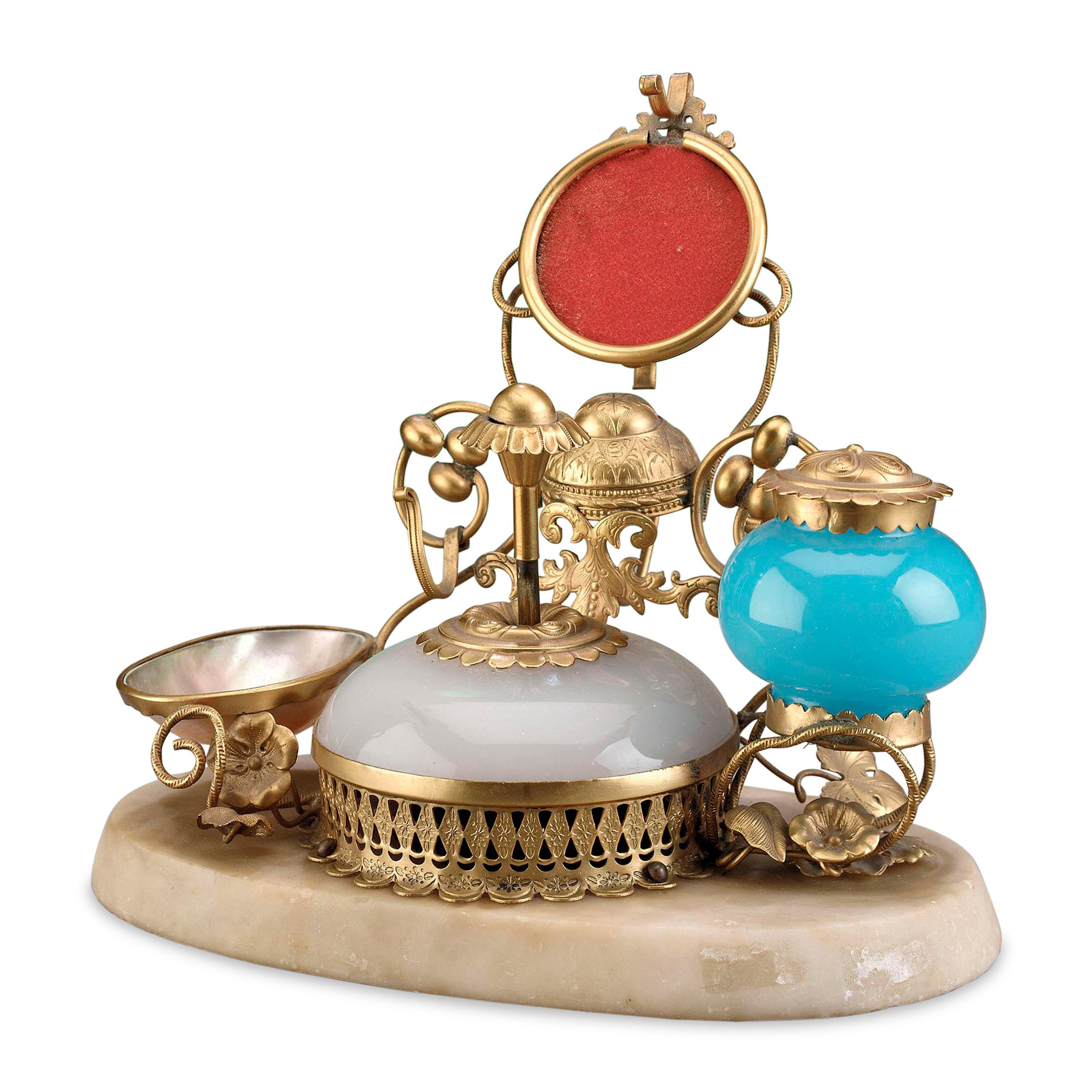 Unknown Opaline Glass Perfume with Inkwell and Bell Push