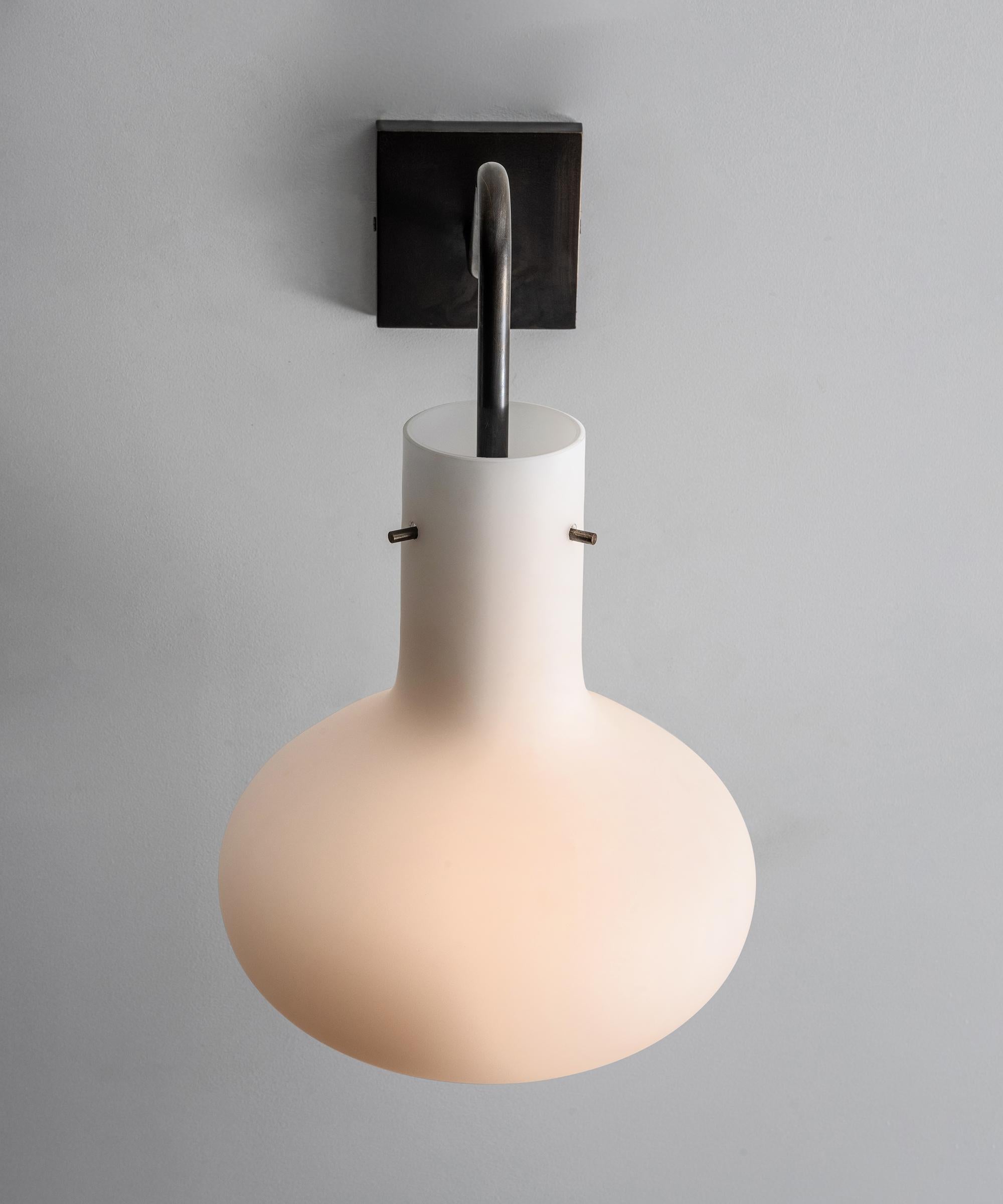 Brass Opaline Glass Sconce in the Style of Azucena, Made in Italy