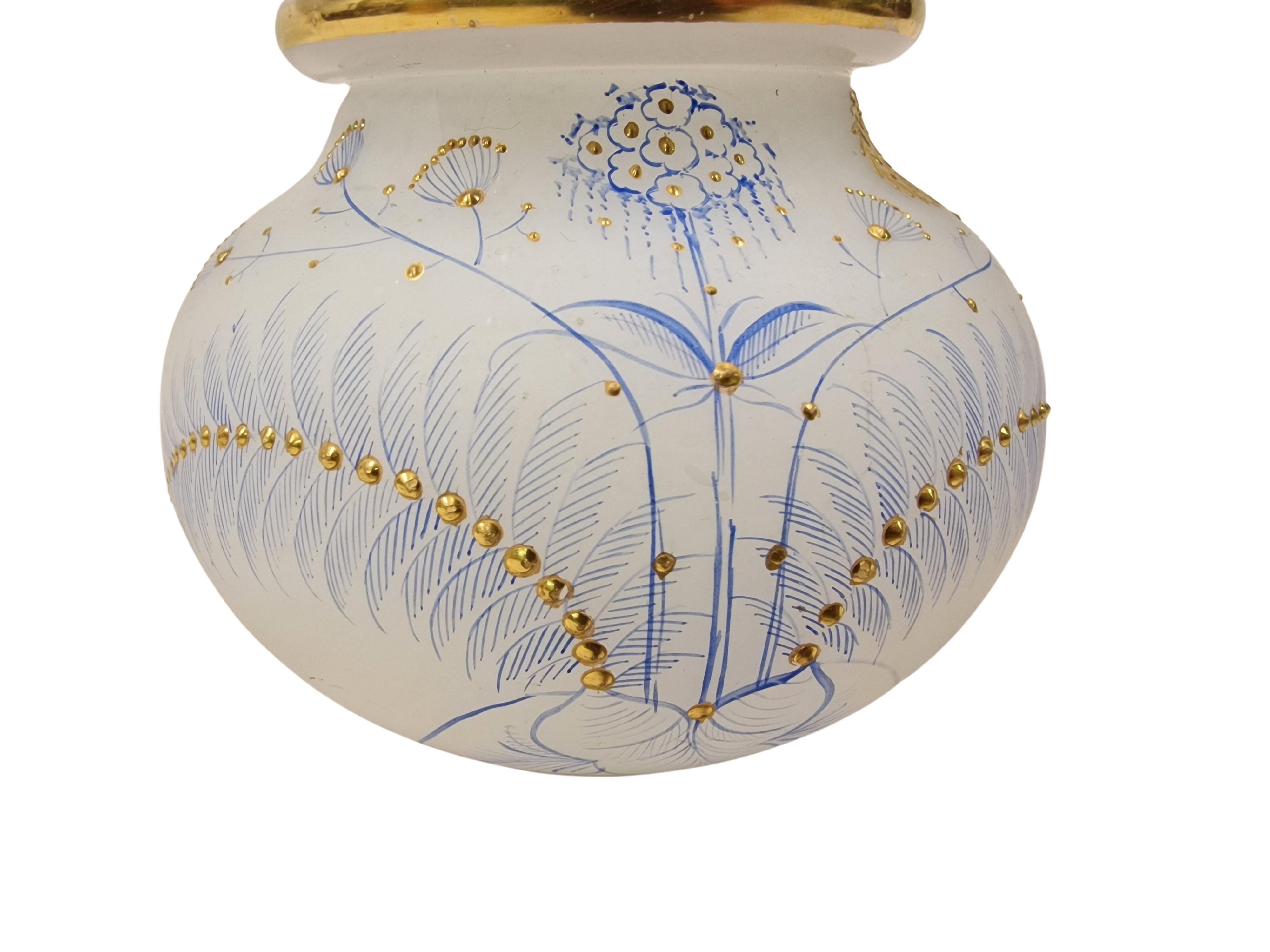 Wonderful serving bottle, opaline glass, a very nice piece from the early Jugendstil era, made in France, around 1895 /1900. 

This mouth blown opaline glass is very thick - a high quality piece. The enchanting depiction of the painting is handmade.