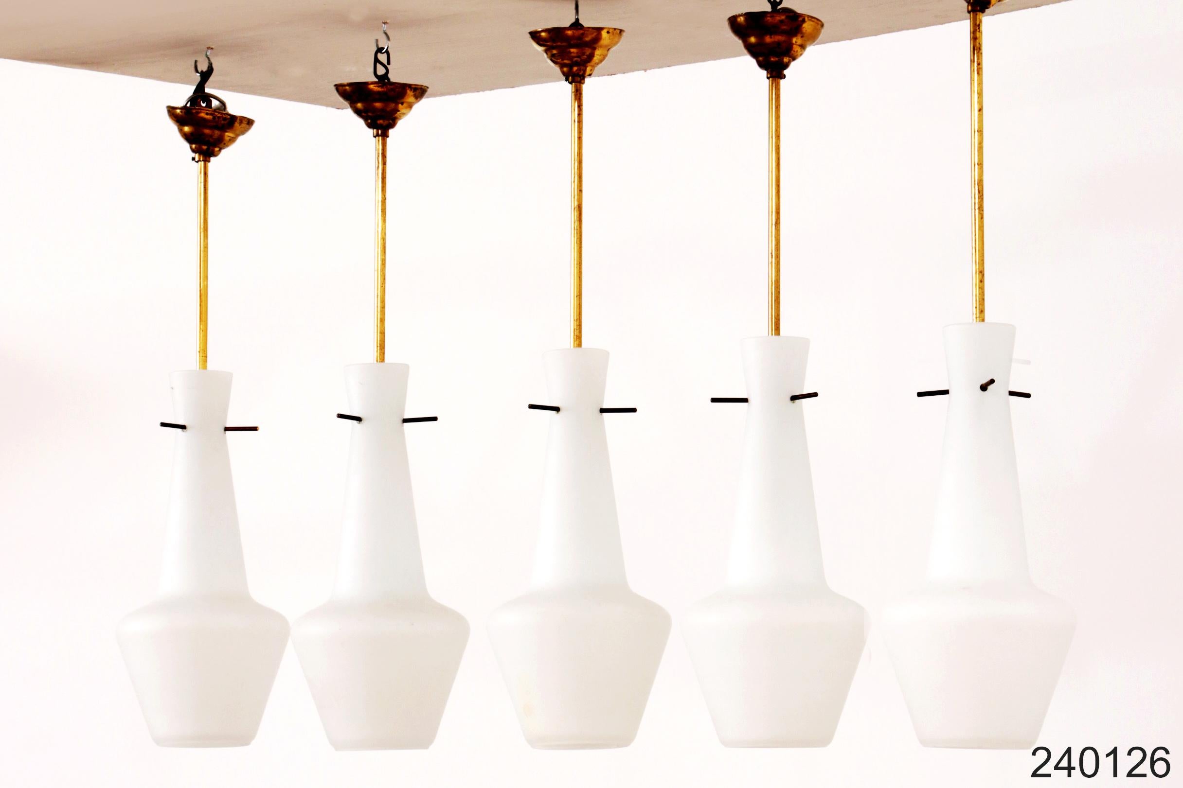 Opaline glass set of 5 hanging lamps with brass, Sweden 1960 For Sale 5