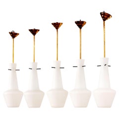 Opaline glass set of 5 hanging lamps with brass, Sweden 1960