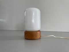 Opaline Glass Small Table Lamp with Wood Base, 1970s, Italy