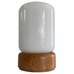 Opaline Glass Small Table Lamp with Wood Base, 1970s, Italy