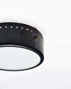 Opaline Glass, Steel, and Brass Flushmount, Italy, c. 1960