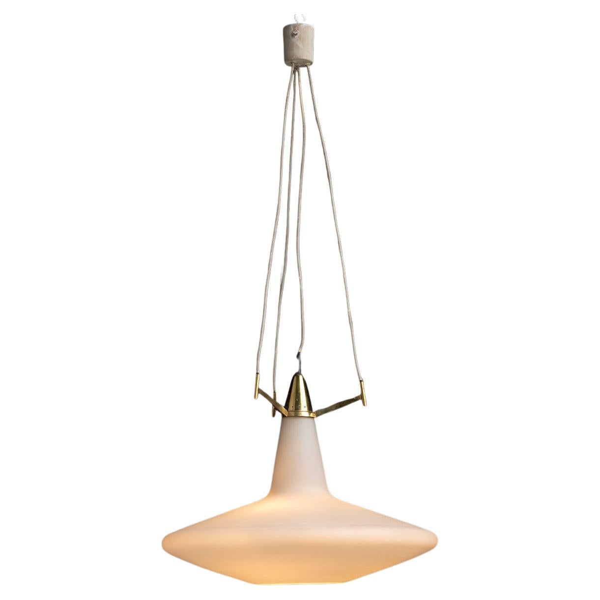 Opaline Glass Suspension Lamp, Italy 1960