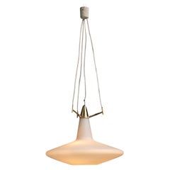 Opaline Glass Suspension Lamp, Italy 1960