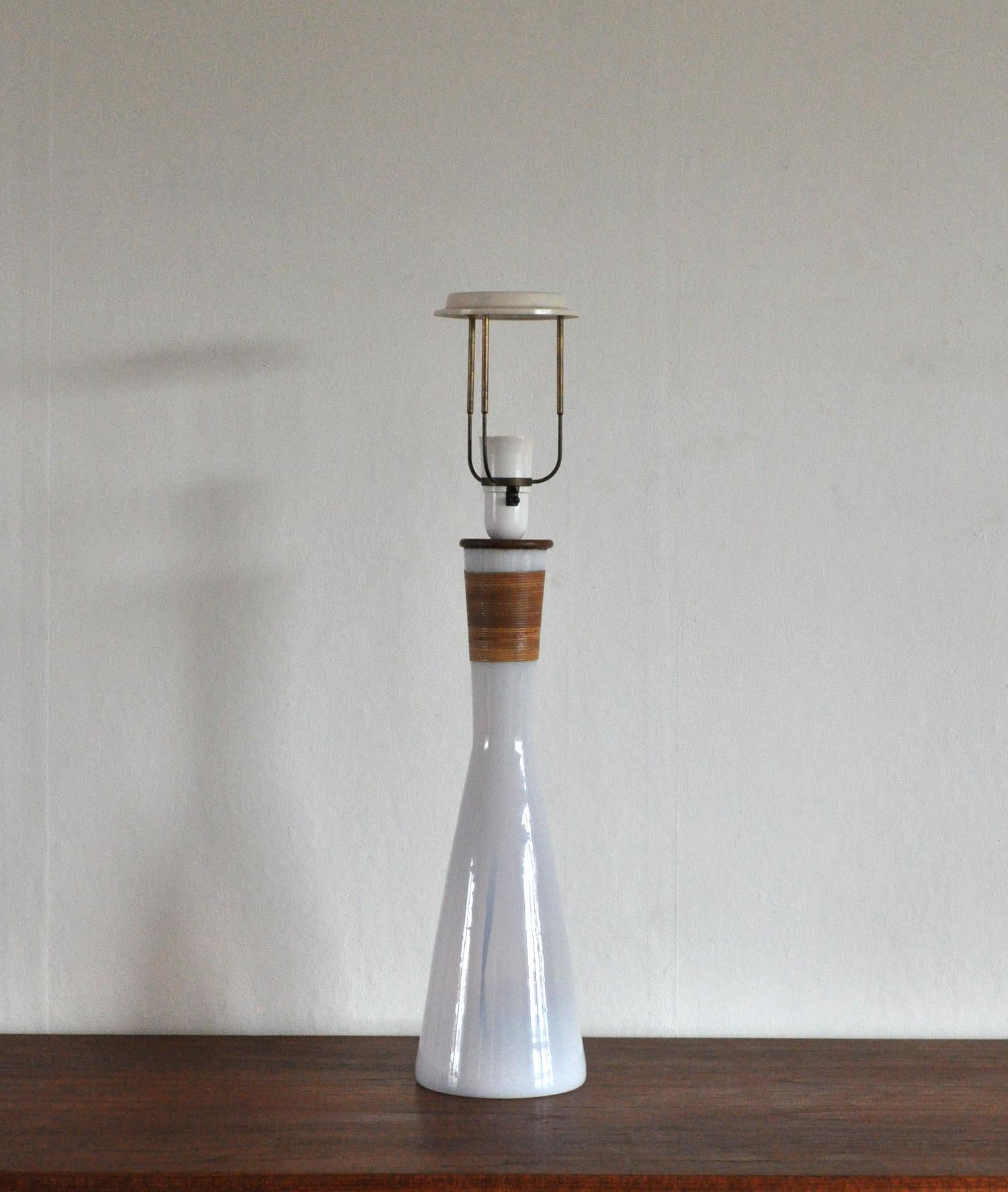 Opaline Glass Table Lamp by Jacob E. Bang, Kastrup Glasværk, circa 1960 2