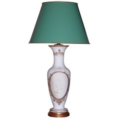 Opaline Glass Urn Lamp with Gold Decorations, circa 1860 Antique Opaline Glass Urn Lamp with Gold Decorations, circa 1860
