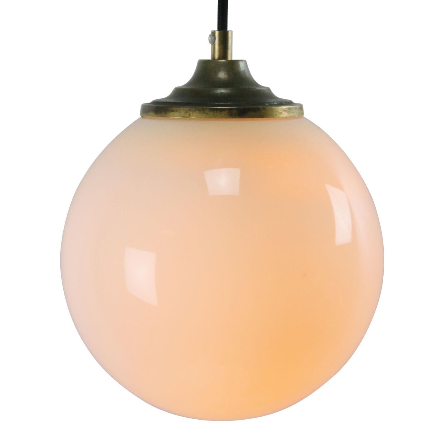 Opaline glass globe glass pendant.

Weight: 2.00 kg / 4.4 lb

Priced per individual item. All lamps have been made suitable by international standards for incandescent light bulbs, energy-efficient and LED bulbs. E26/E27 bulb holders and new