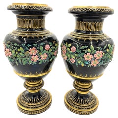 Opaline Glass with Floral Design Vases