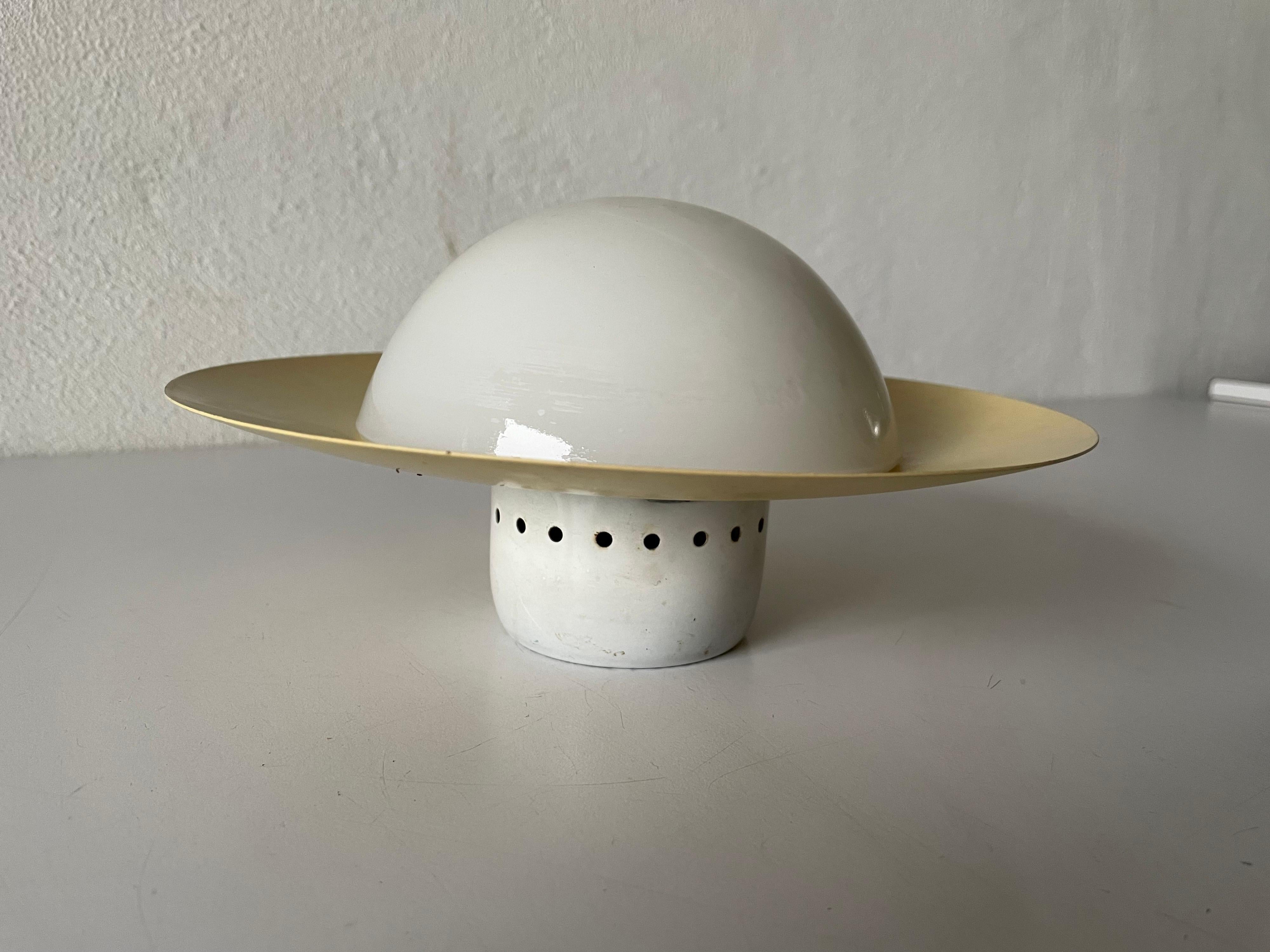 Mid-Century Modern Opaline Glass Yellow Small Flush Mount by Kaiser Leuchten, 1960s, Germany