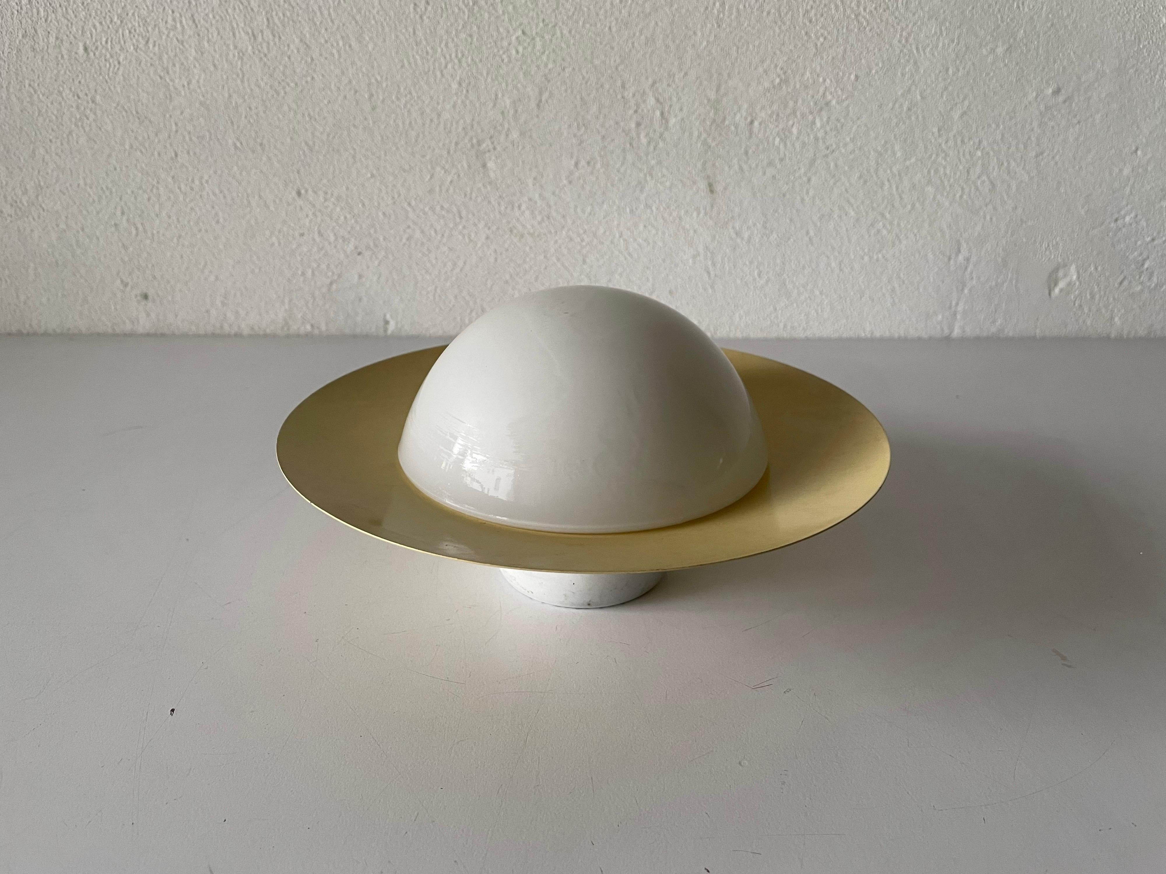 Opaline Glass Yellow Small Flush Mount by Kaiser Leuchten, 1960s, Germany In Good Condition In Hagenbach, DE