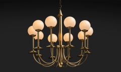 Opaline Globe & Brass Chandelier, Netherlands circa 1950