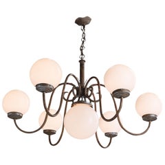Opaline Globe Chandelier, France, circa 1950