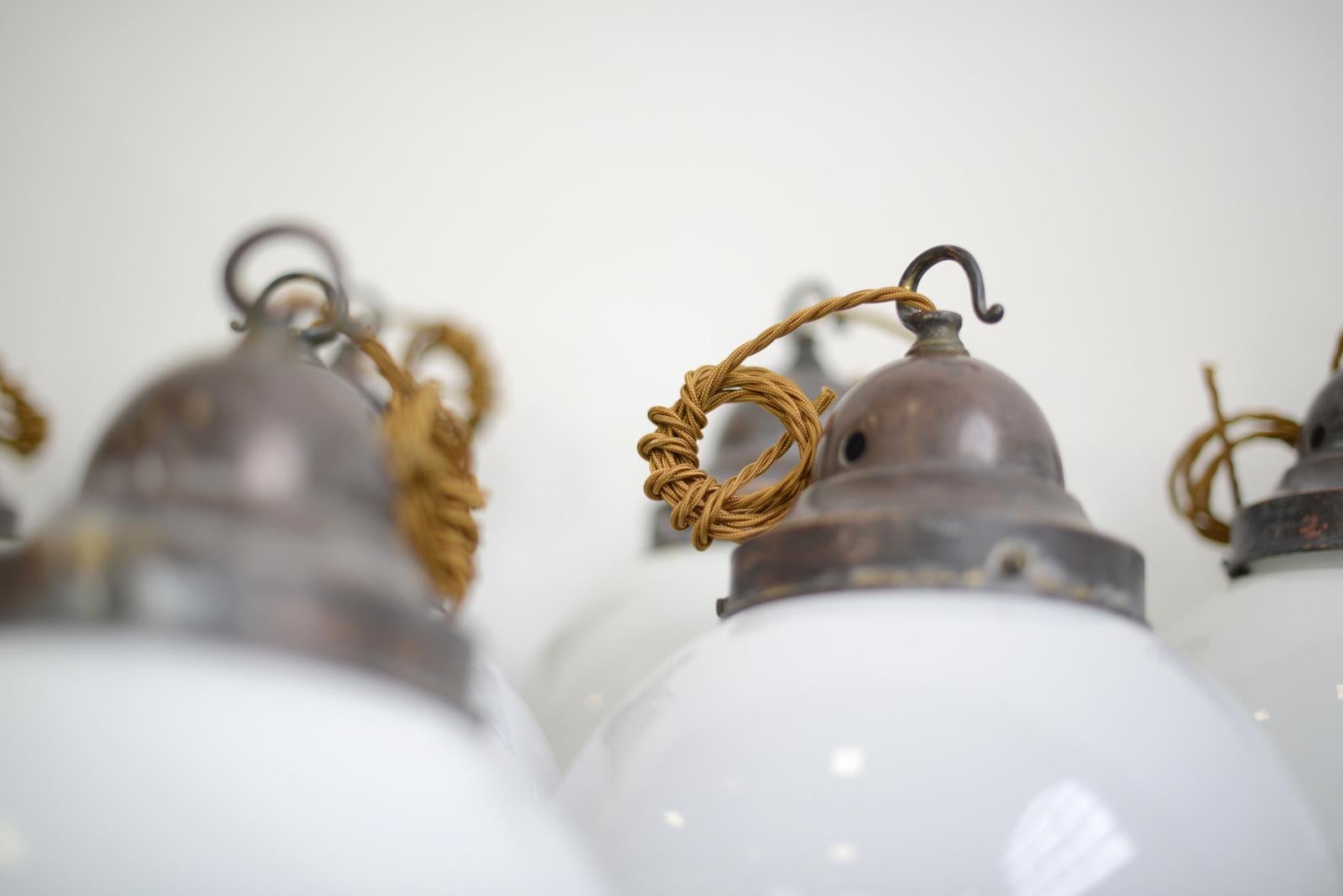 Opaline Globe Pendant Lights, circa 1930s In Good Condition In Gloucester, GB