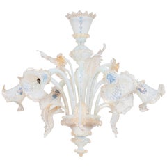 Opaline in Blown Murano Glass Chandelier with Gold Finishing, Italy, 1960s