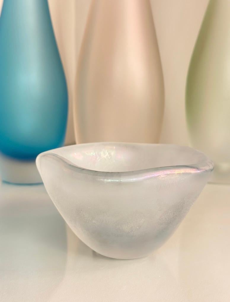 Modern Opaline Iridescent Murano Glass Bowl For Sale