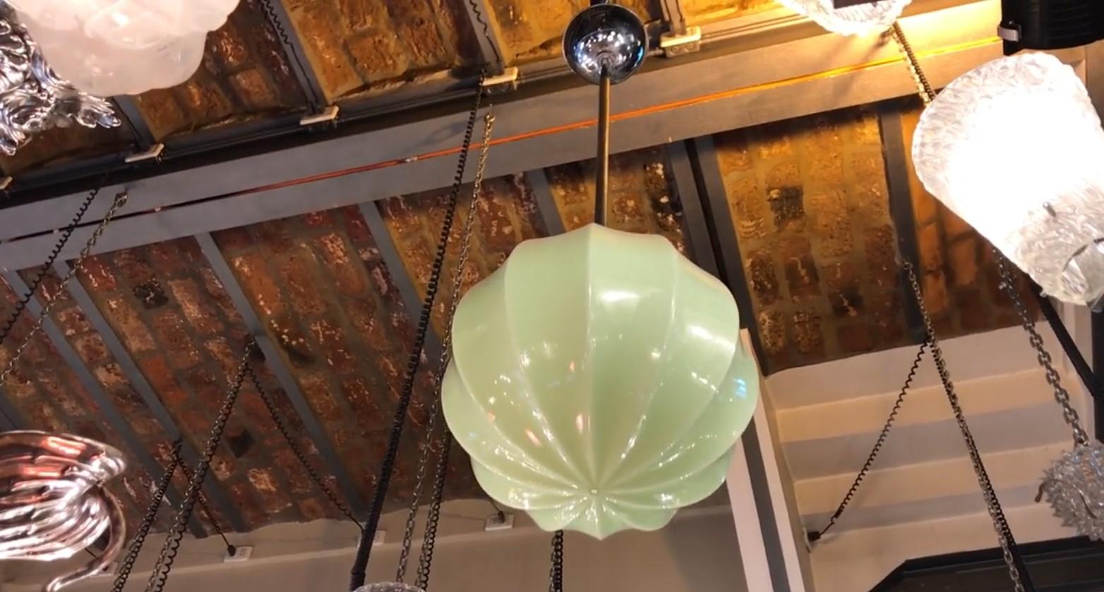 Chrome Opaline lamp that imitates Chinese balloons, 1930, Art Deco, German 