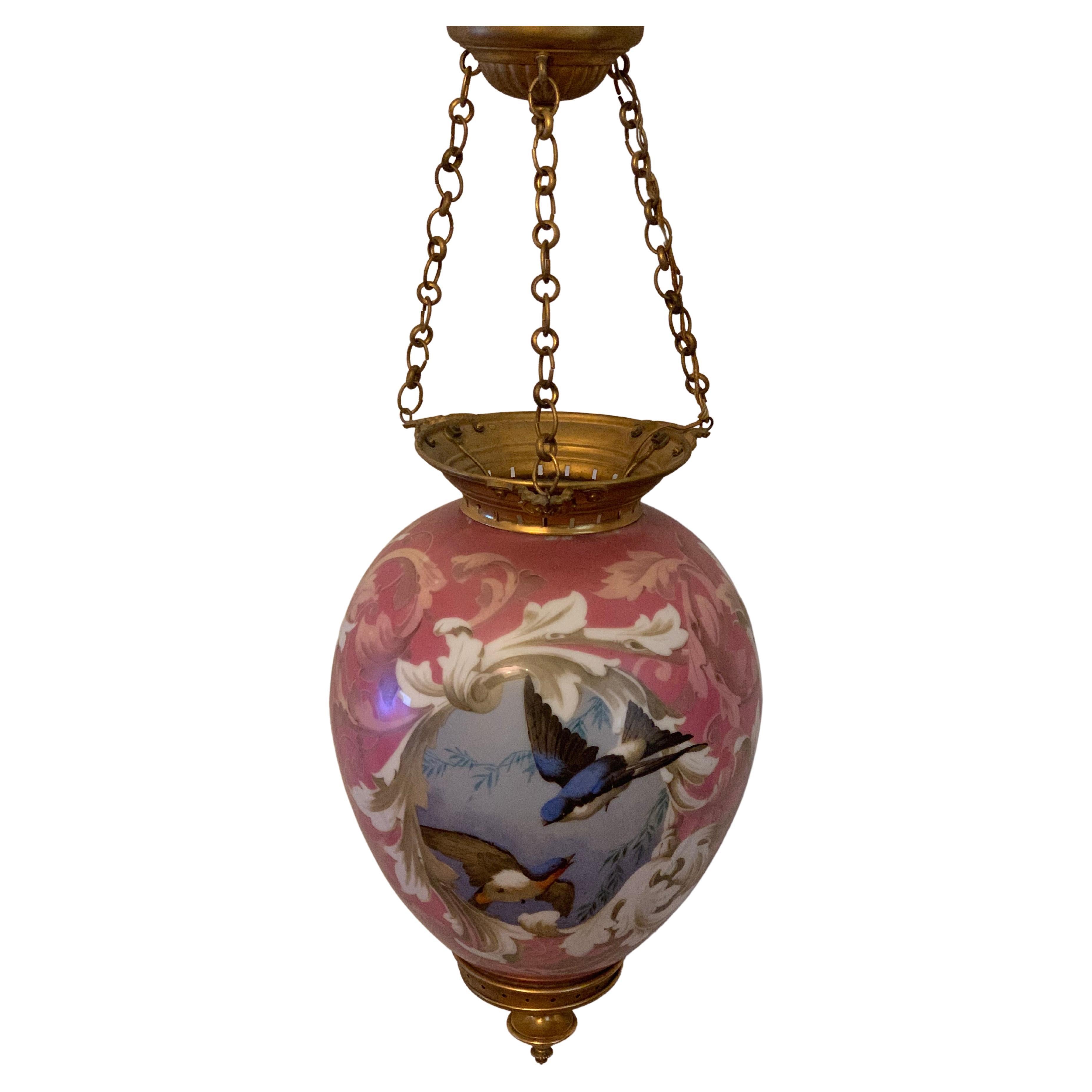 Opaline Lanterne with Gilded Bronze For Sale