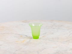 Opaline Lime Green Glass Vase and Dish, France 1920s