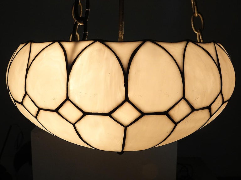 Opaline Mat Leaded Glass Bowl Chandelier at 1stDibs