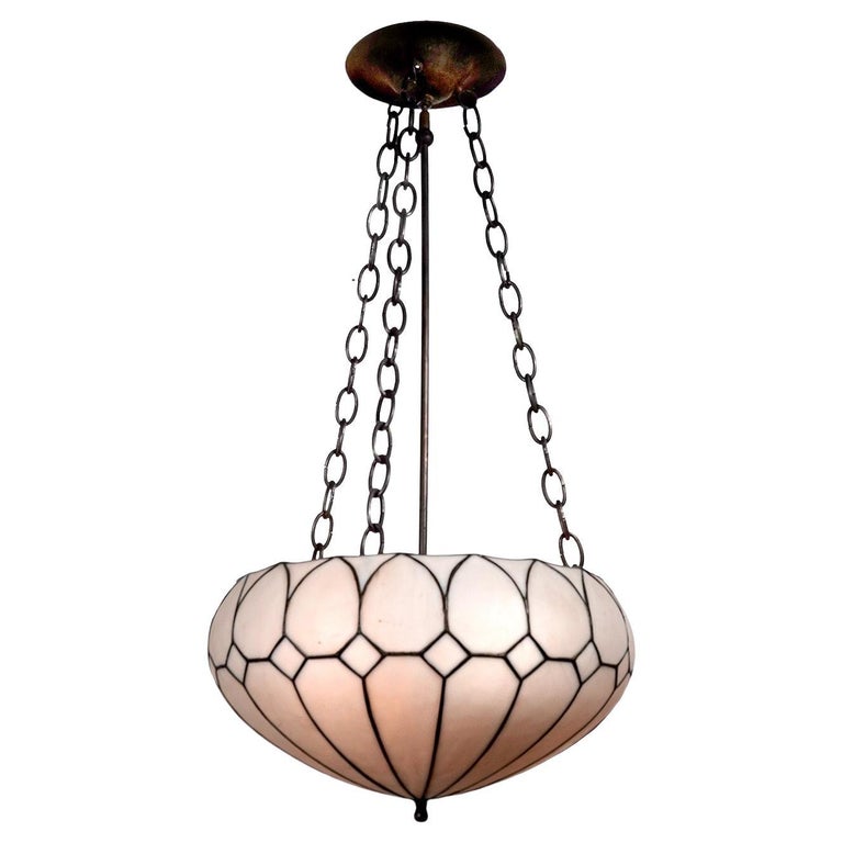 Opaline Mat Leaded Glass Bowl Chandelier at 1stDibs
