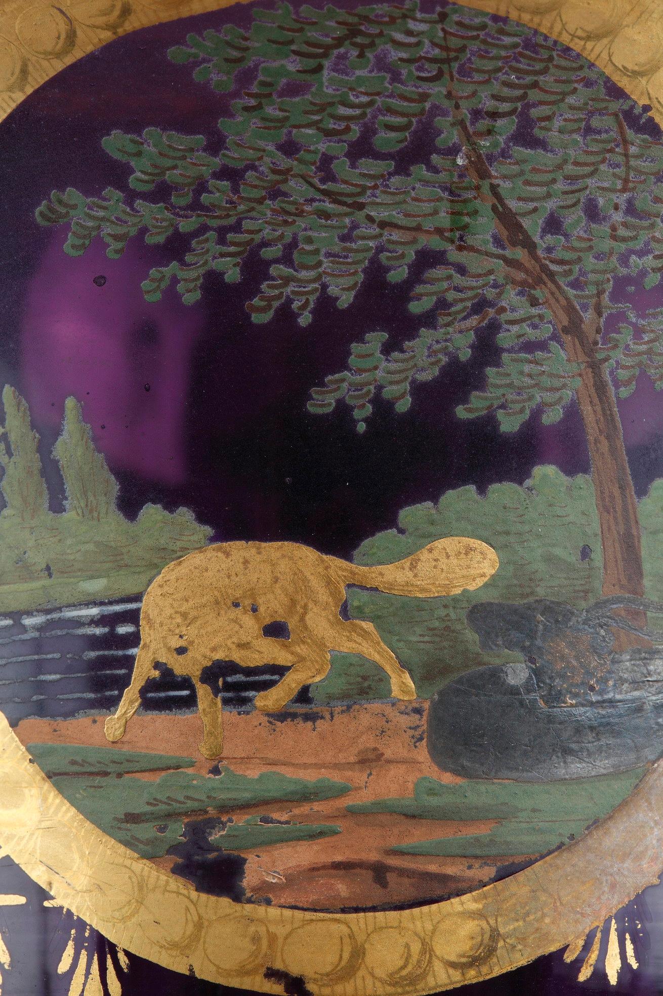 Opaline Medicis vase Iinspired by la Fontaine fable the fox and the goat In Good Condition For Sale In Paris, FR