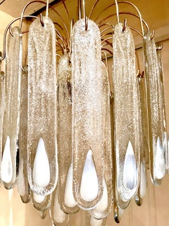 Opaline Mid-Century Modern Chandelier Glass Leaves with Gilt Frame, Austria