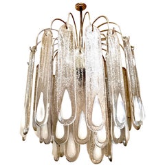 Opaline Mid-Century Modern Chandelier Glass Leaves with Gilt Frame, Austria