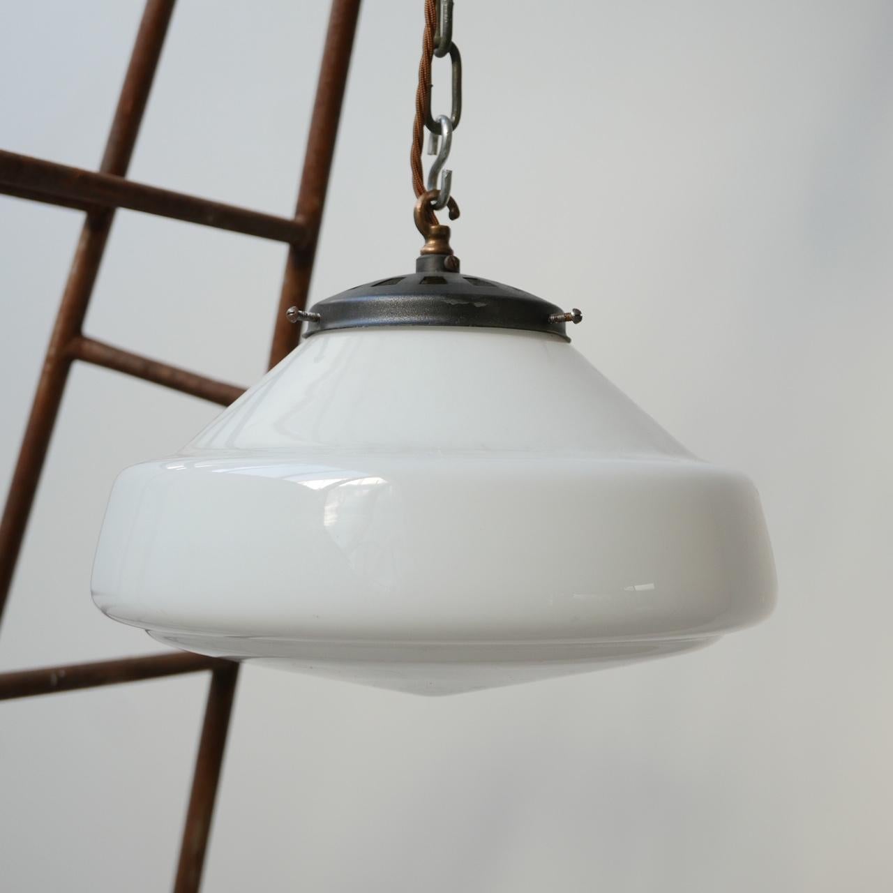 Opaline Midcentury Pendant Saucer Lights '4' In Good Condition In London, GB