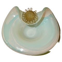 Opaline Murano Dish or Bowl with 24k Gold Flower Detail