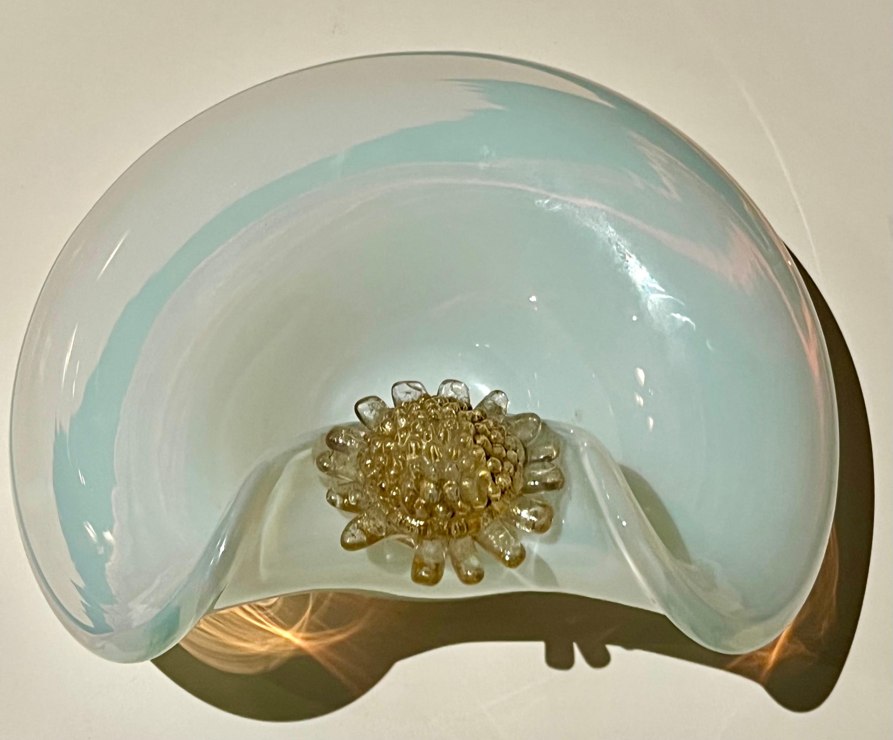 20th Century Opaline Murano Dish or Bowl with 24k Gold Flower Detail For Sale