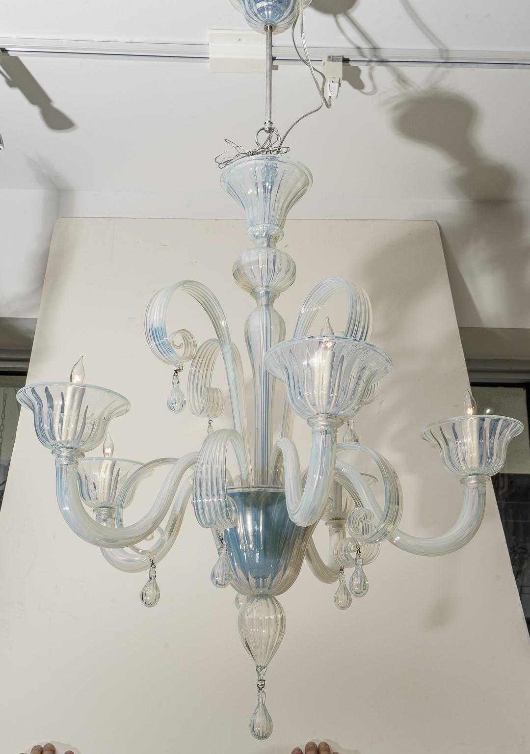 Romantic Opaline Murano Glass Chandelier